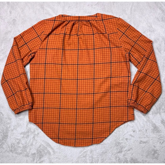 LOFT Burnt Orange Plaid Blouse Women's S Fall Core Rustic Cozy Autumn Top - Picture 2 of 12